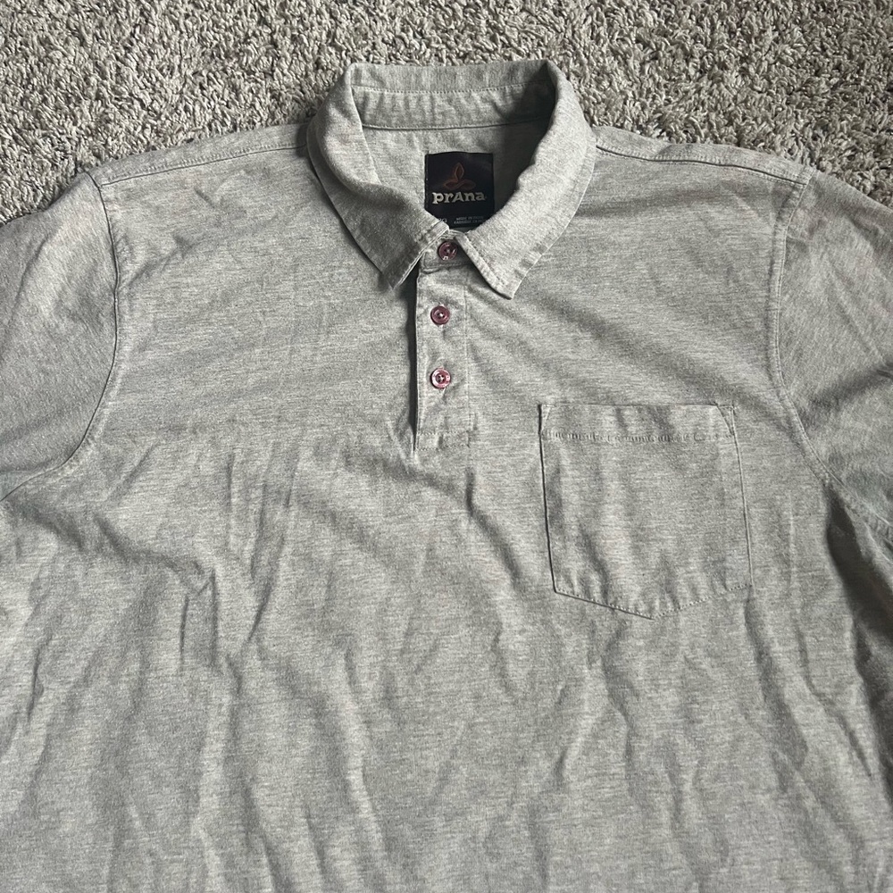 Prana Golf Polo Shirt Large Brown Tan Short Sleeve Pocket Polo Shirt